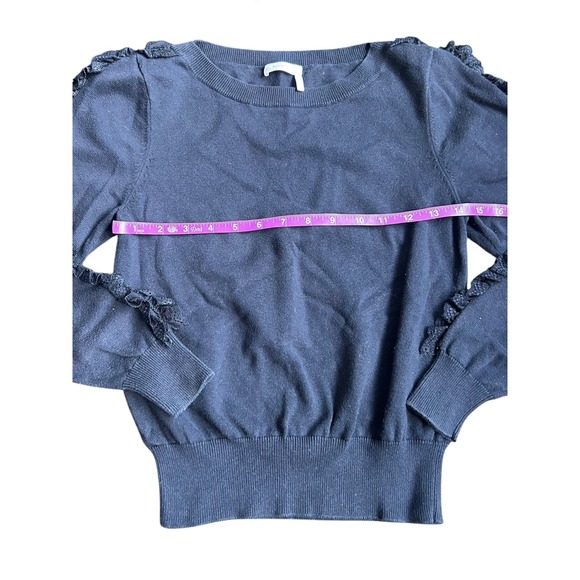 See By Chloe Dark Navy Lace Trim Ruffle Sleeve Crew Neck Sweater XS - Picture 6 of 8